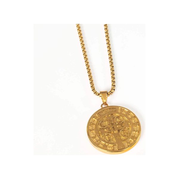 AR MEDALLA Y CADENA SAN BENITO ACERO ORO