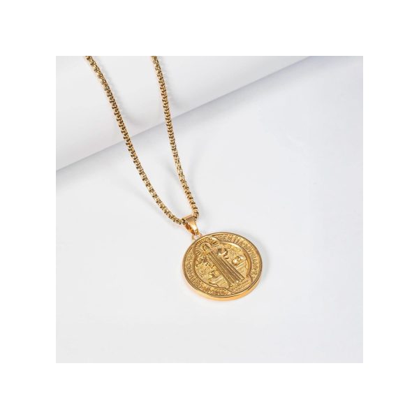 AR MEDALLA Y CADENA SAN BENITO ACERO ORO